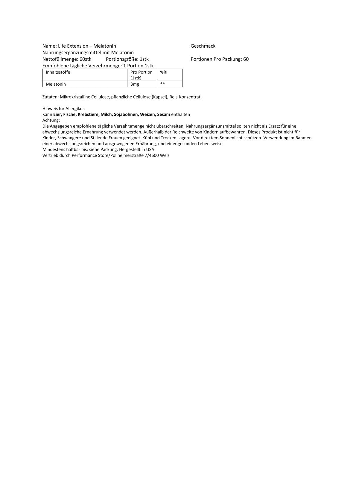 Life Extension - Melatonin 3mg