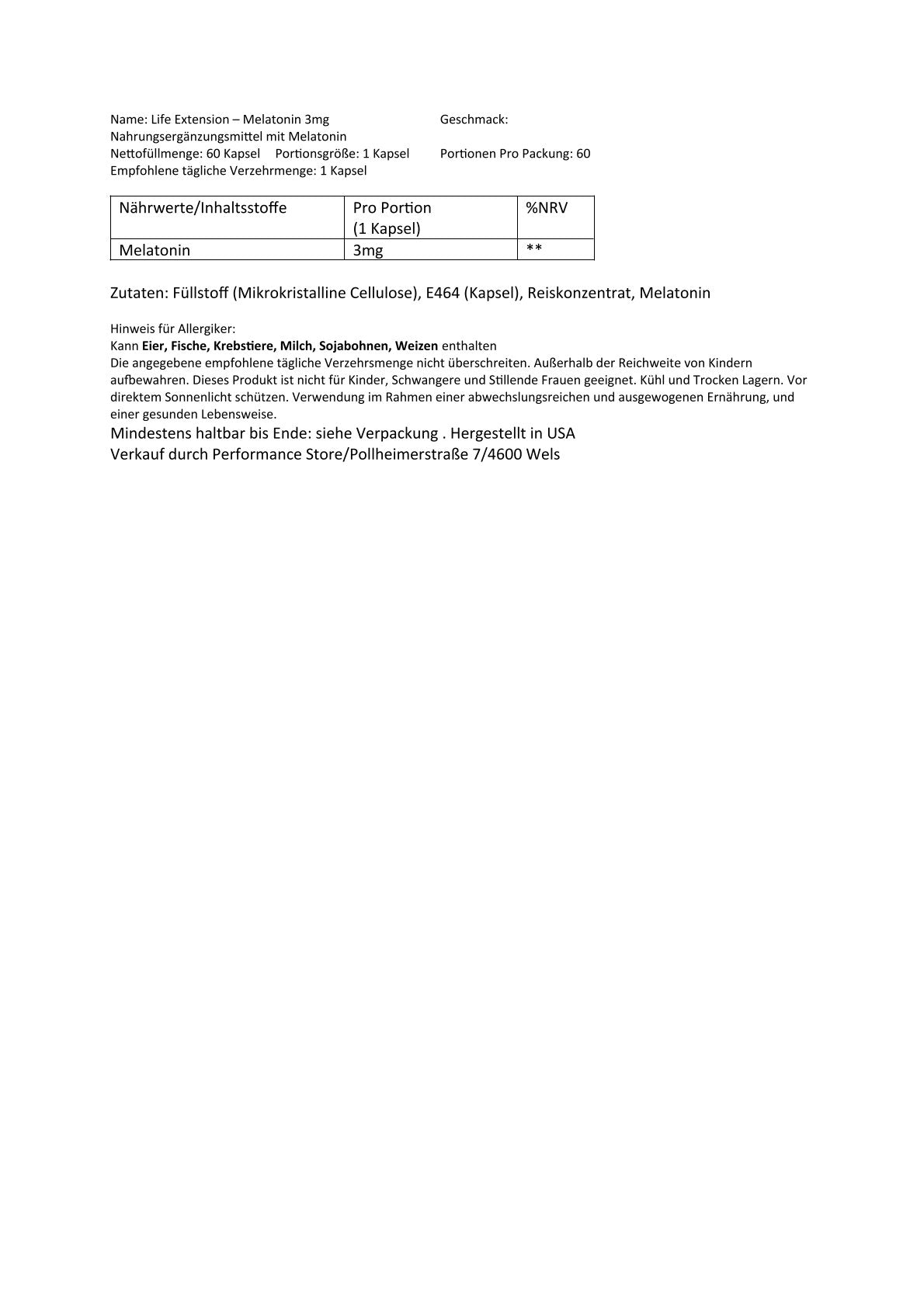 Life Extension - Melatonin 3mg