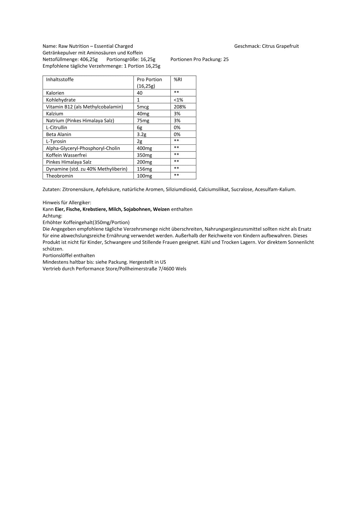 Raw Nutrition - Essential Charged Pre