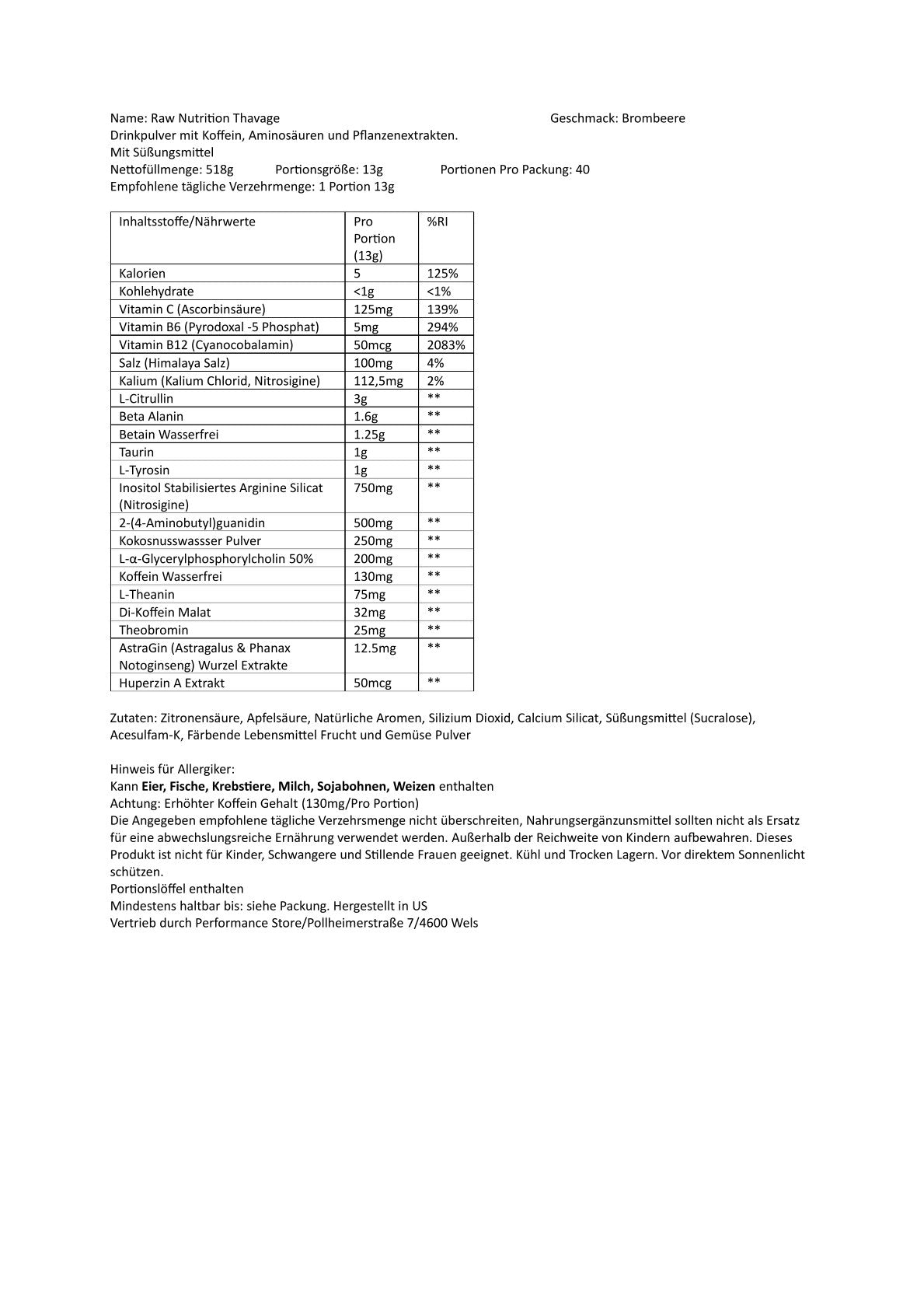 Raw Nutrition Bum - Thavage Pre