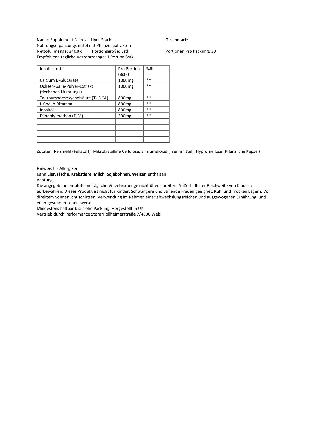 Supplement Needs - Liver Stack