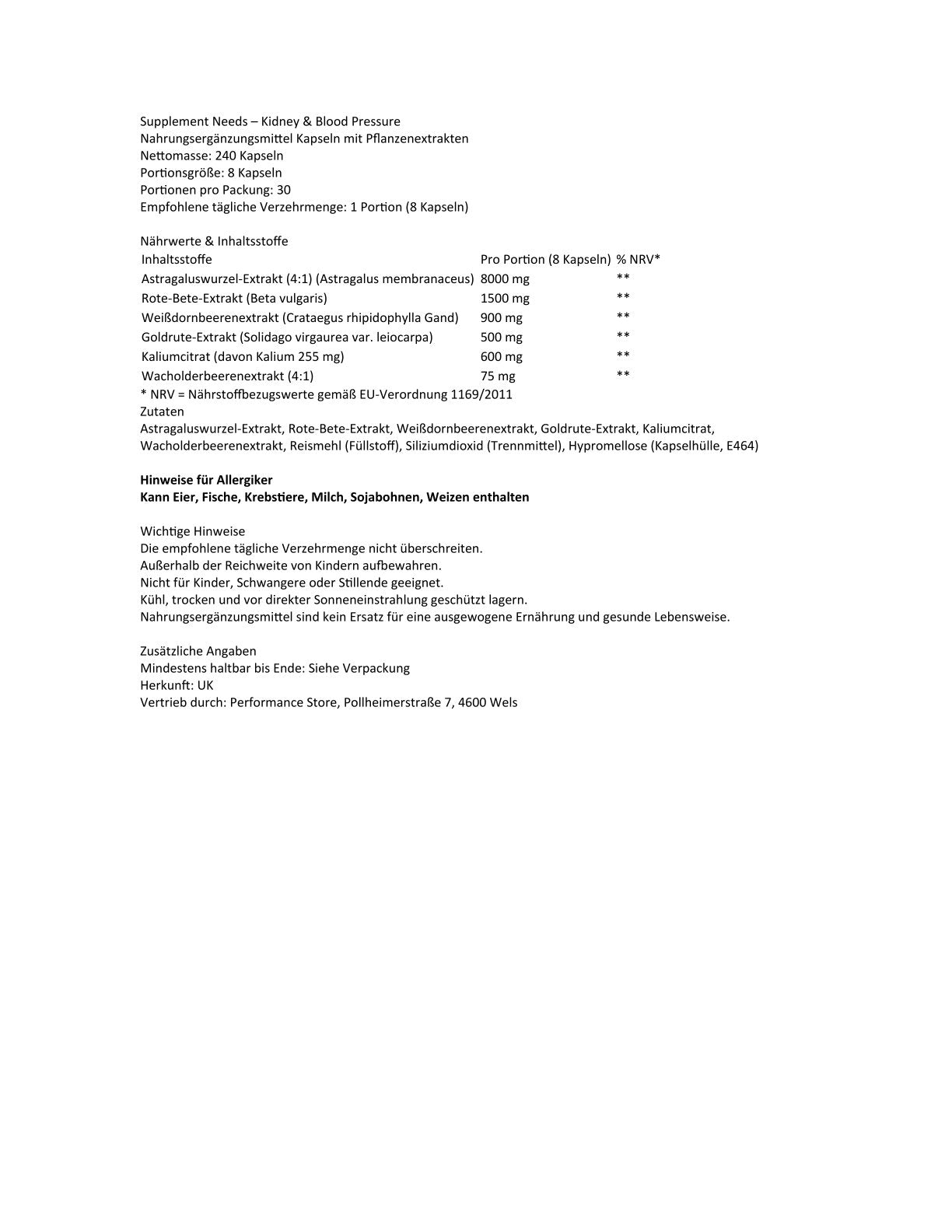 Supplement Needs - Kidney And Blood Pressure Stack